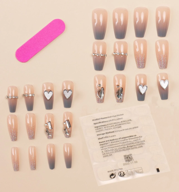 アップグレード あなたの 付き 24個 棺型 , ライト ブルー & 母 の パール ハート ネイルチップ セット - 付き 1個 ゼリー ジェル と 1個 つめやすり , 適す 用 パーティー , と デイリーウェア