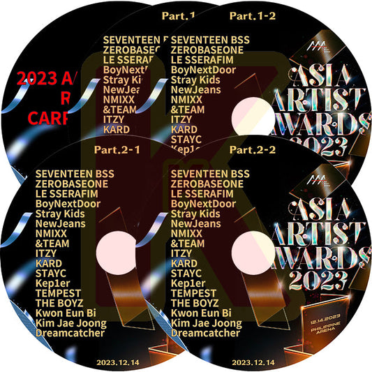 K-POP DVD 2023 Asia Artist Awards IN Philippines 5枚Set 2023.12.14 - SEVENTEEN/ STRAY KIDS/ ITZY/ LE SSERAFIM/ NMIXX/ KEP1ER/ NEWJEANS 外 -
