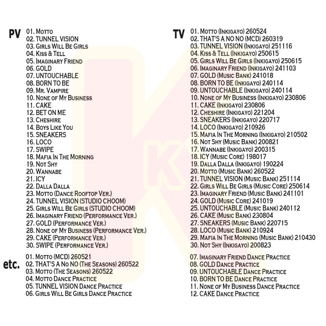 Blu-ray ITZY 2026 SPECIAL EDITION- Motto / TUNNEL VISION / Girls Will Be Girls / GOLD / UNTOUCHABLE 他 - KPOP ブルーレイ