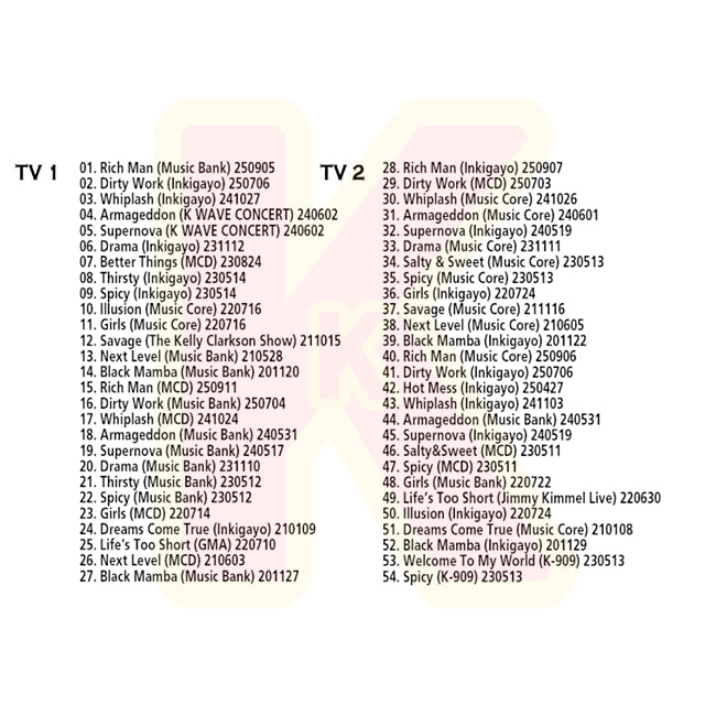 Blu-ray aespa 2025 2nd BEST TV COLLECTION- Rich Man / Dirty Work / Whiplash / Armageddon / Supernova 他 - エスパ カリナ ジゼル ウィンター ニンニン KPOP ブルーレイ