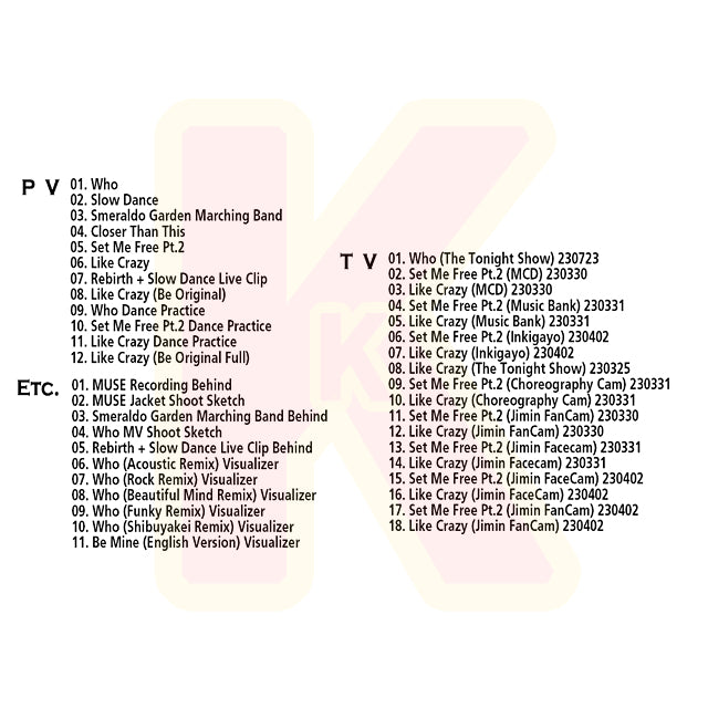 Blu-ray バンタン JIMIN 2024 SPECIAL EDITION - Who Closer Than This Like Crazy Set Me Free Pt.2 他 - バンタン ジミン KPOP ブルーレイ