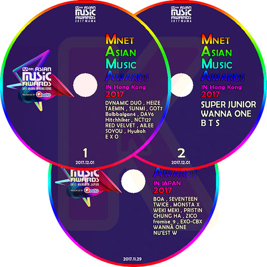 K-POP DVD 2017 MAMA Mnet Asia Music Awards 3枚SET 2017.11.29/ 12.01 - - 音楽番組収録DVD Awards KPOP DVD