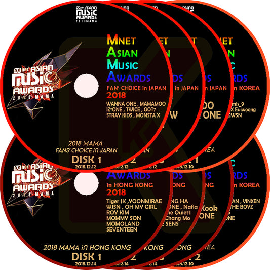 K-POP DVD 2018 MAMA in JAPAN/ KOREA/ HONGKONG 8枚SET 2018.12.10-12.14 - 音楽番組収録DVD Awards KPOP DVD