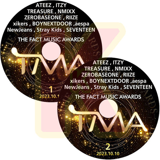 K-POP DVD 2023 THE FACT MUSIC AWARDS 2枚Set 2023.10.10 - SEVENTEEN/Stray Kids/aespa/NewJeans/ATEEZ/ITZY/TREASURE/NMIXX/ZB1/RIIZE/Xikers/BOYNEXTDOOR 他 CON KPOP DVD