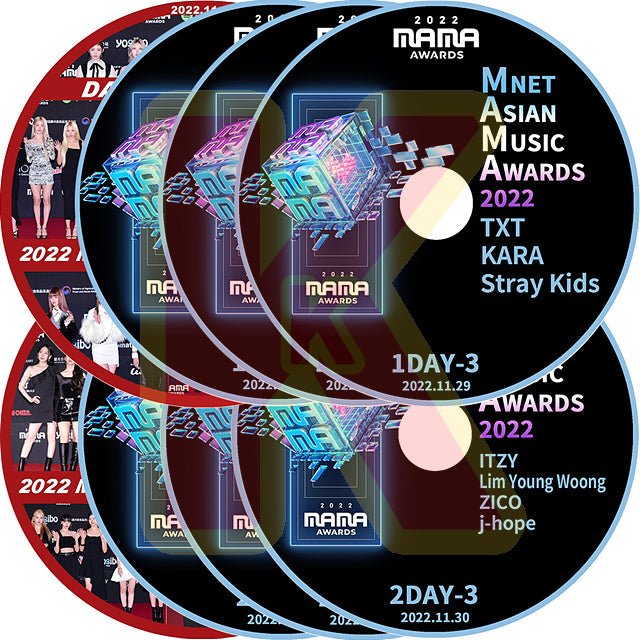 K-POP DVD 2022 MAMA Mnet Asia Music Awards/ RED CARPET 2DAY 1-2DAY 8枚SET 2022.11.29-30 - LE SSERAFIM/ STRAY KIDS/ TXT/ ITZY/ ENHYPEN/ (G)I-DLE/ ZICO/ NEWJEANS/ TREASURE/ TEMPEST 他 - 音楽番組収録DVD Awards KPOP DVD - mono-bee