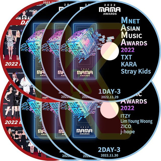 K-POP DVD 2022 MAMA Mnet Asia Music Awards/ RED CARPET 2DAY 1-2DAY 8枚SET 2022.11.29-30 - LE SSERAFIM/ STRAY KIDS/ TXT/ ITZY/ ENHYPEN/ (G)I-DLE/ ZICO/ NEWJEANS/ TREASURE/ TEMPEST 他 - 音楽番組収録DVD Awards KPOP DVD - mono-bee